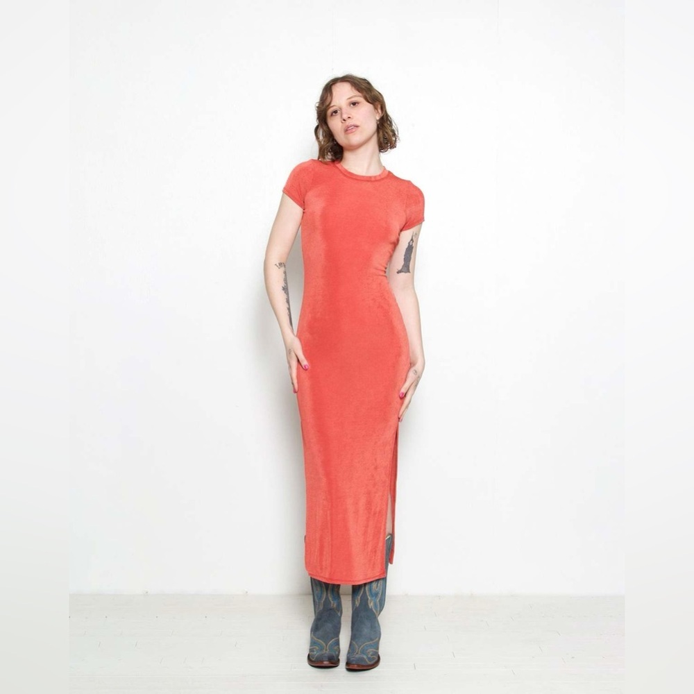 AMANDA London Paris New York  Vintage Orange Slinky Bodycon Y2K Dress Size S